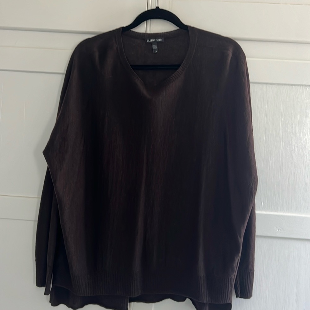 Eileen Fisher Large lightweight sweater. Chocolate brown hand wash..